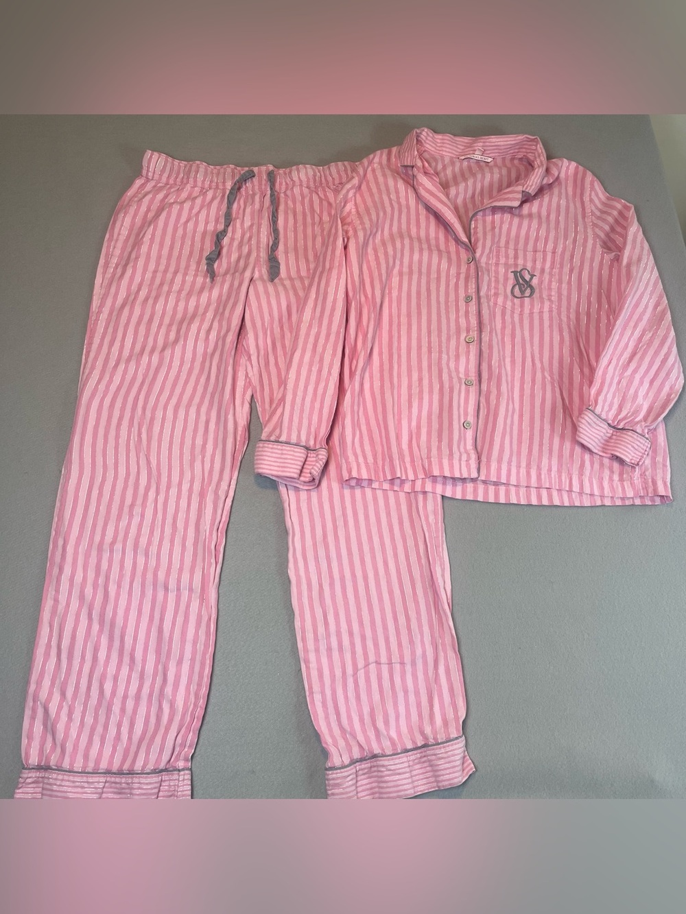 Victoria’s Secret M Pink Striped Metallic Pajama Set Y2K Coquette Lounge Pants